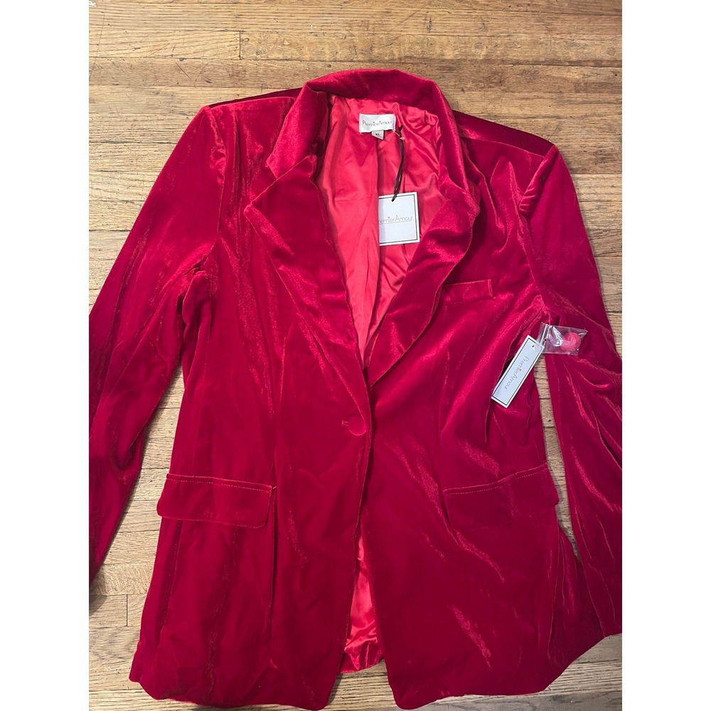 Premier Amour Women's Red Velvet Blazer Jacket XL Button Front Luxe